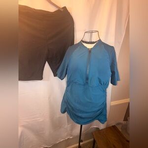 Bloomchic Sport Rashguard Tankini 3x with Swim Bike Short 3x, Teal & Black. FUC